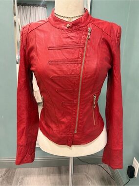 Vintage Red Lamb Leather Napoleon Military Cropped Jacket XS/S